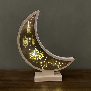 Cross-border new Middle East festival eid moon decoration ornaments led agley wood crafts Ramadan