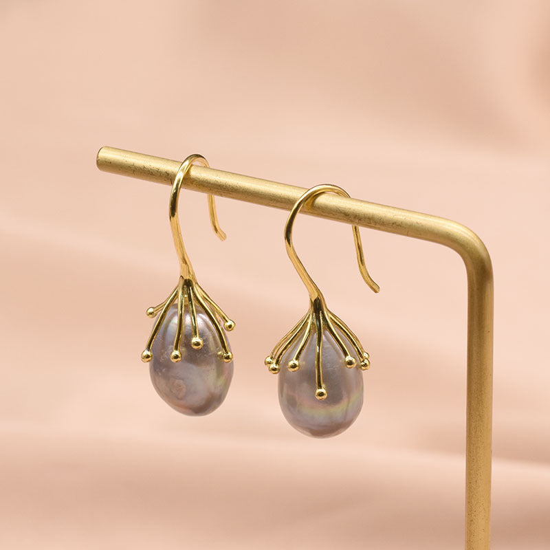 Natural baroque pearl earrings high quality niche earrings retro earrings zircon 925 silver high quality wholesale