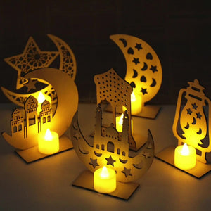 New Arrival Wooden Muslim Decorative Lamp Log Color Wooden Candle Ornament Eid al-Adha Diwali Manufactor Wholesale