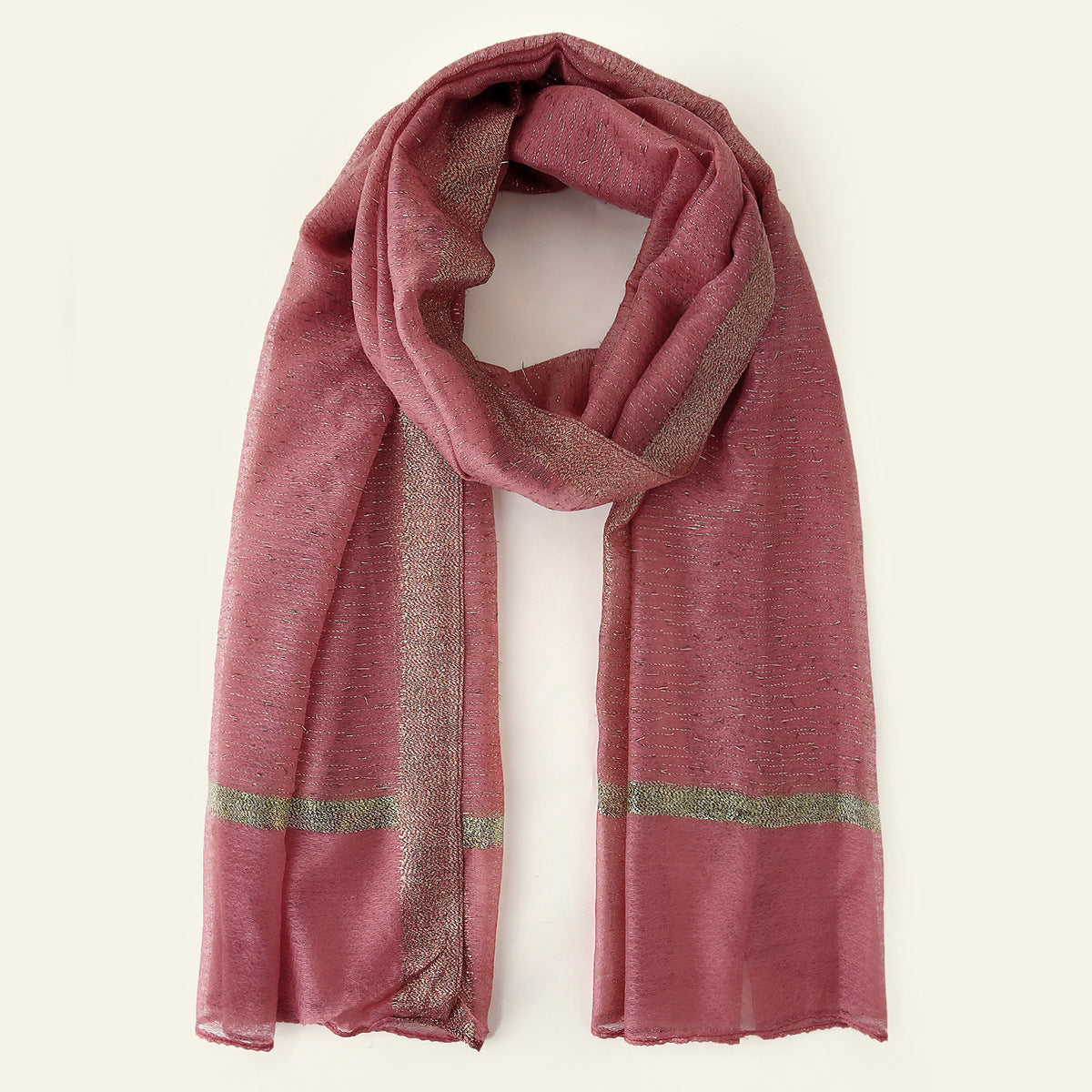 A119 Gold Silk Shearing Long Scarf Arabian Scarf Hijab Monochrome Fashion Popular Export Foreign Trade New