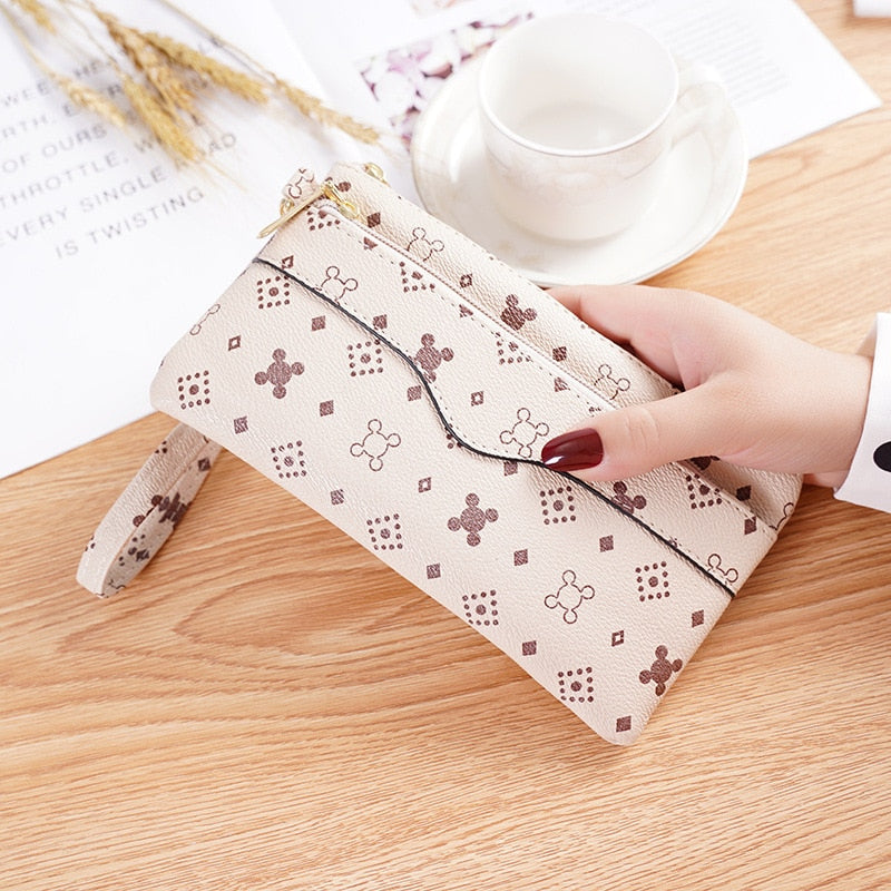 Women&#39;s Brand Clutch Purse Ladies Money Wallet for Women&#39;s Clutch Bag Slim FeMale Wallet Card Holder Uneven Wallets Made Leather