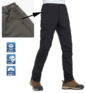 TRVLWEGO Warm Winter Men Soft Shell Pants Travel Waterproof Outdoor Camping&amp;Hiking Pants Fleece Windproof Skiing Trousers