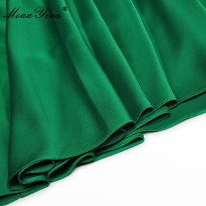 MoaaYina Fashion Designer dress Summer Women&#39;s Dress Butterfly Sleeve Hollow-out Embroidery Sashes Green Party Dresses 2022