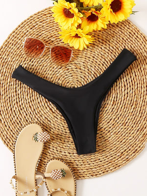 Bikini Bottoms Women&#39;s 2023 New Swimsuit High Waisted Bottom Solid Red Swimwear Thong Beachwear Brazilian Bathing Suit Summer