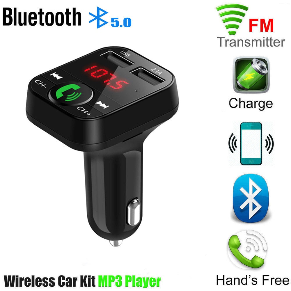 Car Bluetooth 5.0 FM Transmitter Wireless Handsfree Audio Receiver Auto MP3 Player 2.1A Dual USB Fast Charger Car Accessories
