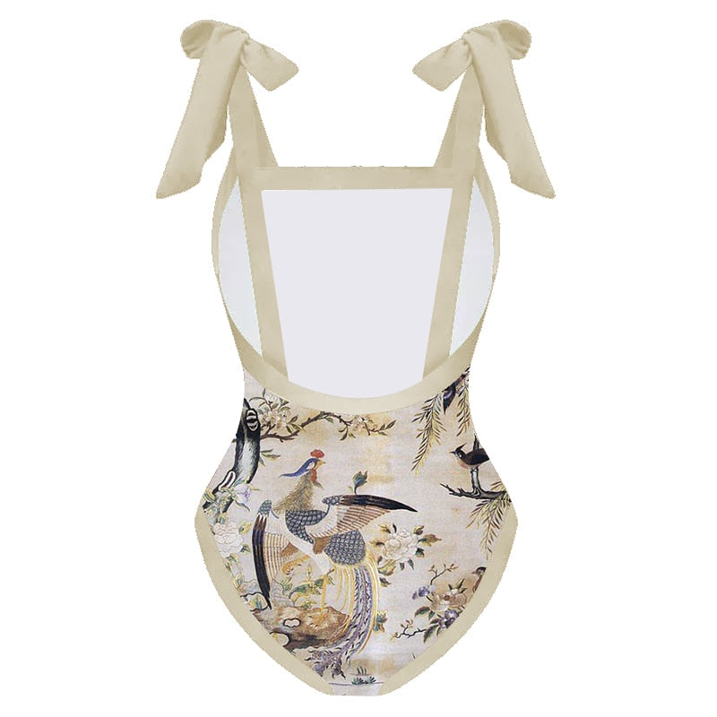 Lanswe2023 New Fashion Women's High End Swimsuit Kimono Vintage Print Swimwear One-Piece Bikini Boho Summer Beachwear