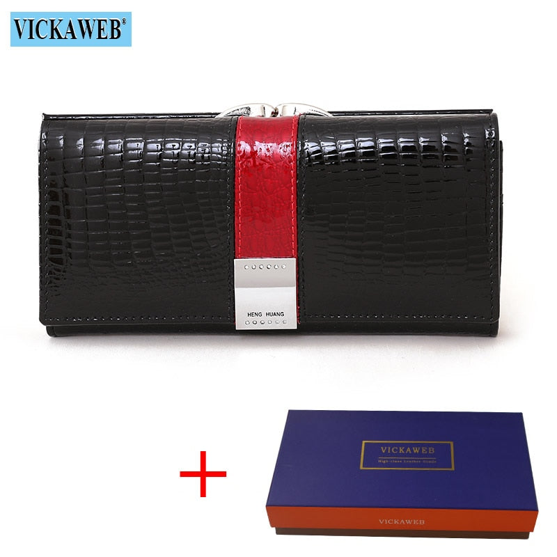 Free Gift 2022 New Diamonds Women&#39;s Patent Leather Wallet Long Fashion Patchwork Money Bag Ladies Purse Card Holder AE207-1