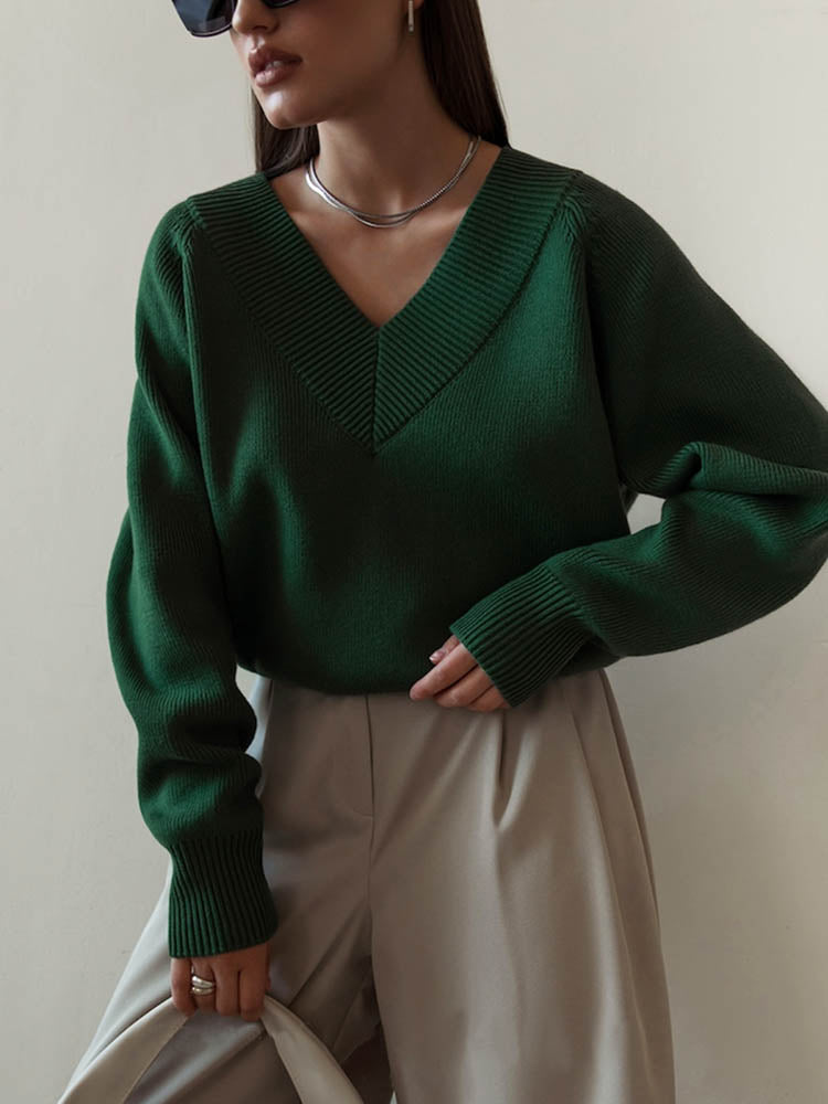 Fashion Sweater Woman Winter 2022 Vintage Oversize Sweaters Female Knitted Top V-neck Jumper Long Sleeve Autumn Women&#39;s Pulovers