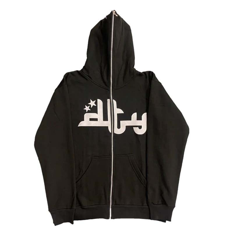 Y2K Embroidered Print Hoodies Men&#39;s Fashion Oversized Full Zip Up Hooded Sweatshirt Hip Hop Long Sleeve Jacket Coat Streetwear