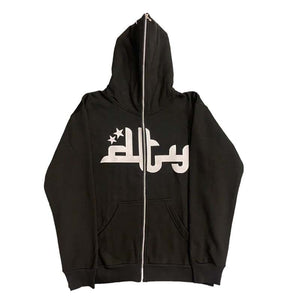 Y2K Embroidered Print Hoodies Men&#39;s Fashion Oversized Full Zip Up Hooded Sweatshirt Hip Hop Long Sleeve Jacket Coat Streetwear