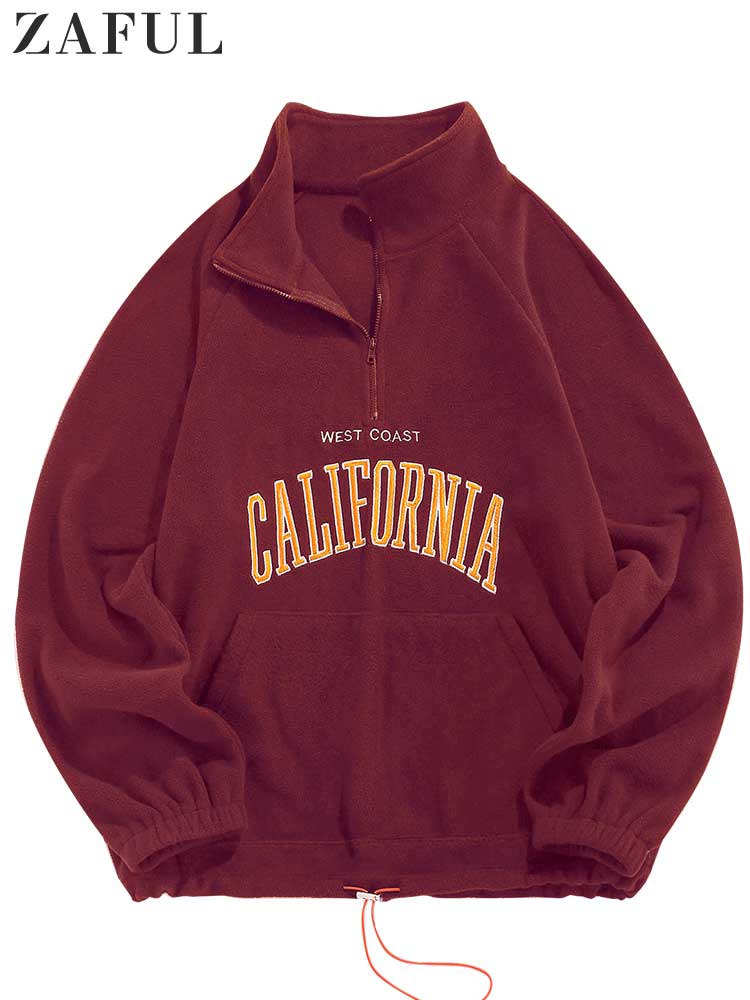 ZAFUL Men&#39;s Hoodies Fluffy Fleece Warm Sweatshirts Letters Embroidered Vintage Streetwear Pullover Sudaderas for Autumn Winter