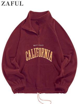 ZAFUL Men&#39;s Hoodies Fluffy Fleece Warm Sweatshirts Letters Embroidered Vintage Streetwear Pullover Sudaderas for Autumn Winter