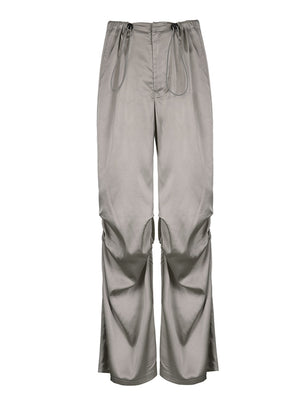 Weekeep Satin Wide Leg Women's Pants Baggy Drawstring Jogging Sweatpants 2023 Summer Fashion Low Rise Trouser Elegant Streetwear