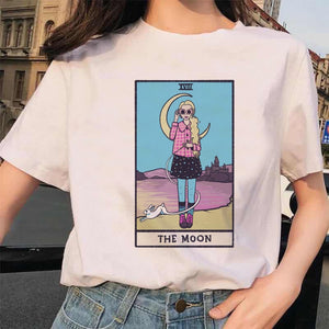 Women&#39;s Tarot Card Flower Funny Time Ladies Cartoon Fashion Short Sleeve Summer Printed T-shirt Women&#39;s T-shirt Top Pattern.