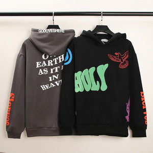 Harajuku Retro Letter Foam Graffiti Fleece Mens and Womens Hooded Sweatshirts Oversized Casual Pullover Loose Hoodies