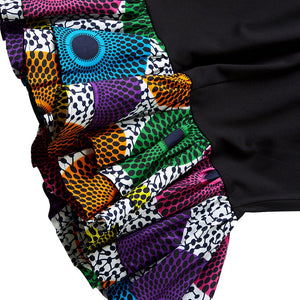 African Dresses For Women Ankara Africa Print Lotus Leaf Trumpet Sleeve Blue Circle Black Sexy Slim Dress Sexy Women's Clothing