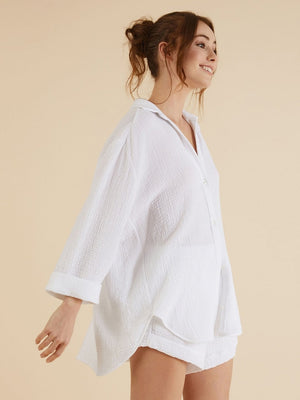 Linad Loose Women&#39;s Nightwear Cotton V Neck Long Sleeve Pajamas 2 Piece Sets Female Casual Suits With Shorts Solid Sleepwear