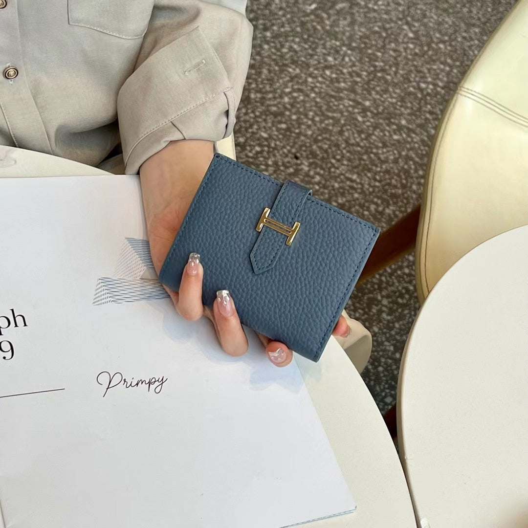 GENUINE LEATHER Women&#39;s Wallet Men Rfid Small Ultra-thin Coin Wallet Short Design Small Wallet Purses Woman(no Logo)