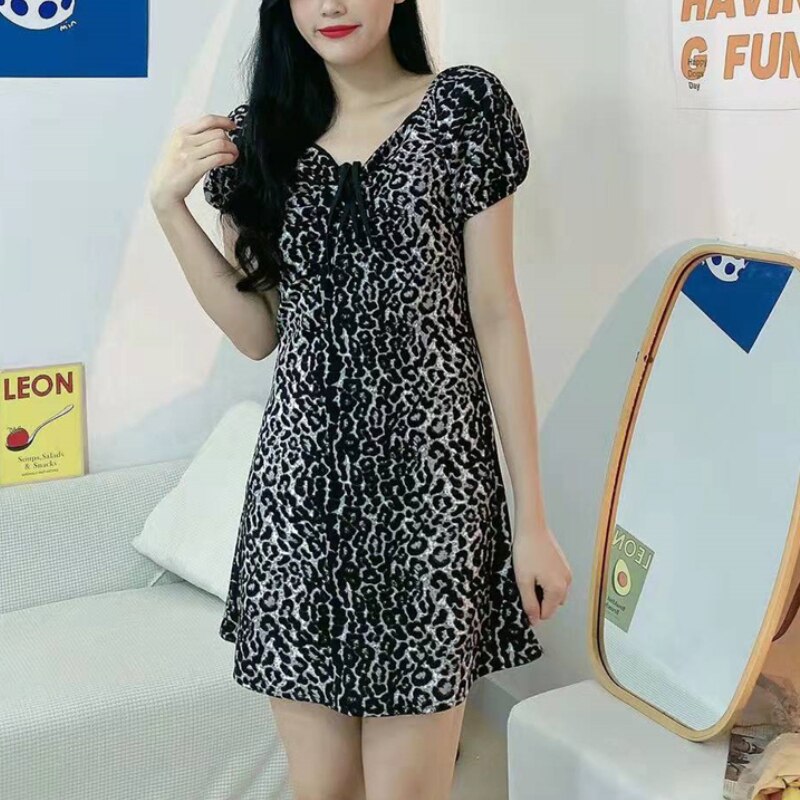 Women&#39;s Mini Sexy Dresses Summer Beach Floral Printed Shirring Pleated Elegant Short Puffy Sleeve Dress Korea Female Vestidos