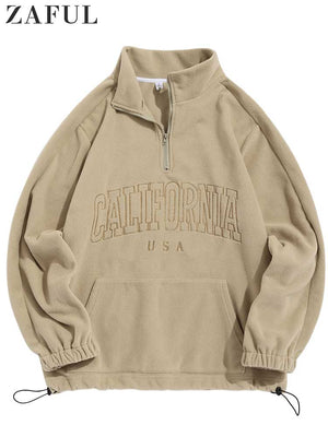 ZAFUL Men&#39;s Hoodies Fluffy Fleece Warm Sweatshirts Letters Embroidered Vintage Streetwear Pullover Sudaderas for Autumn Winter