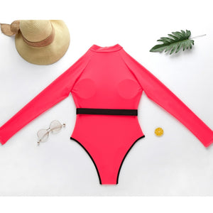 Summer One Piece Swimsuit Closed Long Sleeve Swimwear Sports Women&#39;s Swimming Bathing Suit Beach Bather Surfing Swimming Wear