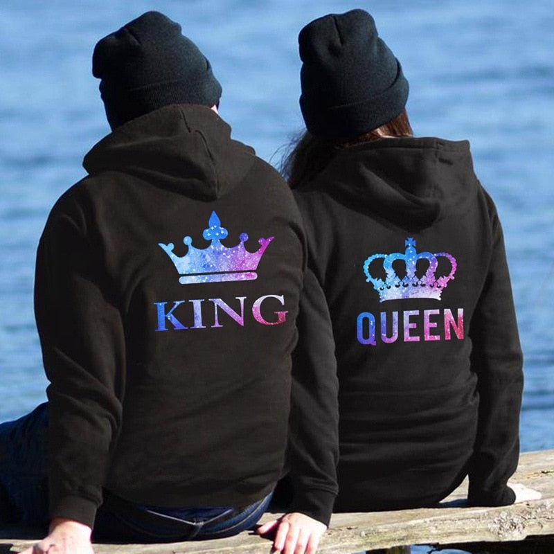 Lover Hoodies Printing QUEEN KING Couple Sweatshirt Plus Size Hooded Clothes Hoodies Women