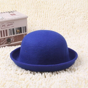 Adult Children Flat-top Fedora Hat Pure Color Imitation Wool Jazz Hat Wide Brim Ladies Elegant Round Hat Bowler Hat