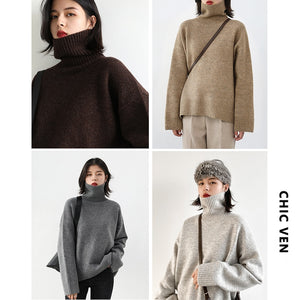 CHIC VEN Korean Women&#39;s Sweater Loose Turtleneck Sweaters Warm Solid Pullover Knitwear Basic Female Tops Autumn Winter 2022