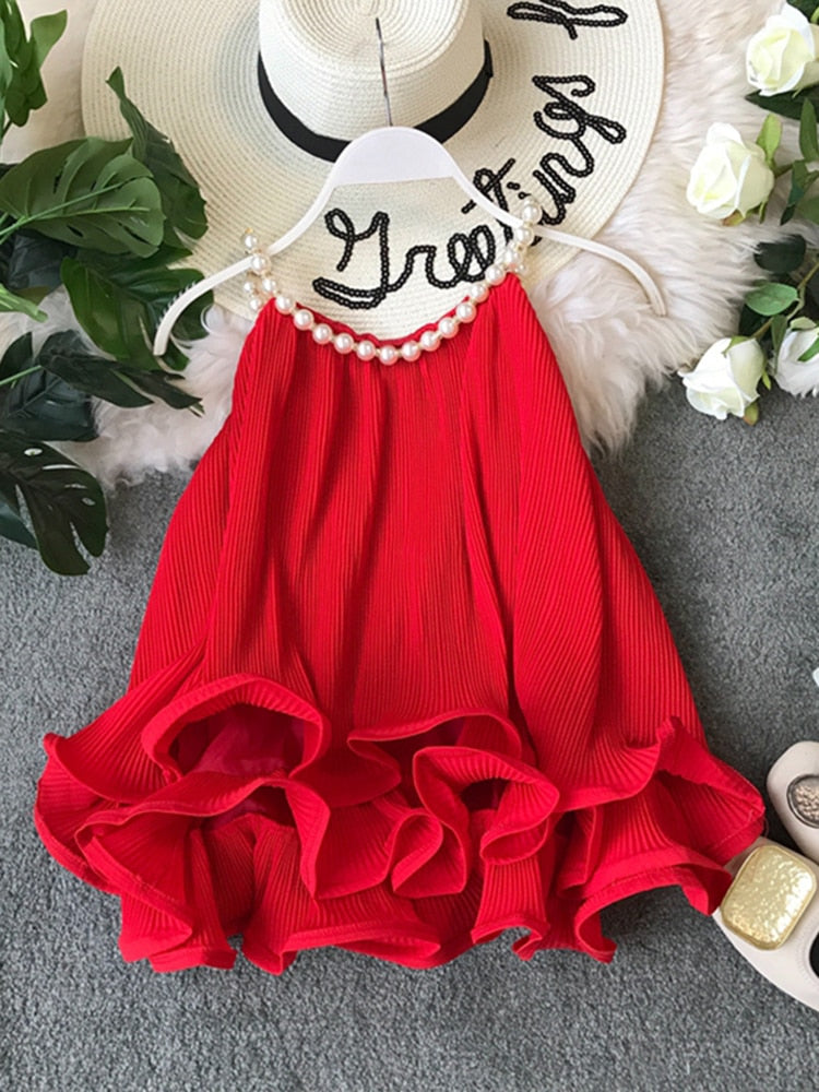 Women's Tops Summer Halter Beading Curled Chiffon Shirt Ruffled Loose Baby Shirt Sleeveless Tops Women Blouse ML843