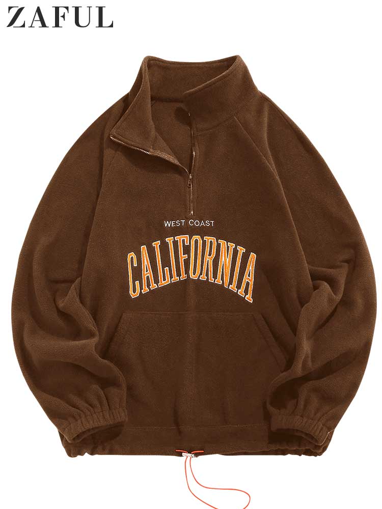 ZAFUL Men&#39;s Hoodies Fluffy Fleece Warm Sweatshirts Letters Embroidered Vintage Streetwear Pullover Sudaderas for Autumn Winter