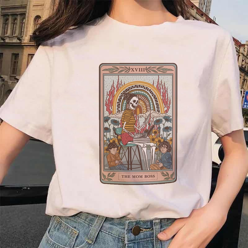 Women&#39;s Tarot Card Flower Funny Time Ladies Cartoon Fashion Short Sleeve Summer Printed T-shirt Women&#39;s T-shirt Top Pattern.