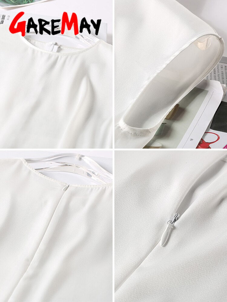 Khaki Women's Elegant Blouse Office Tunic Satin Silk Blouse Basic Tops White Summer Chiffon Blouses for Women 2023