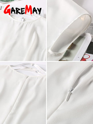 Khaki Women's Elegant Blouse Office Tunic Satin Silk Blouse Basic Tops White Summer Chiffon Blouses for Women 2023