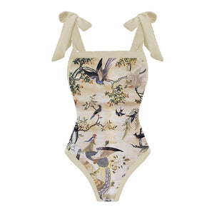 Lanswe2023 New Fashion Women's High End Swimsuit Kimono Vintage Print Swimwear One-Piece Bikini Boho Summer Beachwear