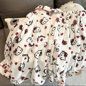 Sanrio Hello Kitty Pajama Pants Loungewear Women&#39;s Sleepwear Thickening Plush Lounge Wear Set Kawaii Thermal Nightwear for Girls