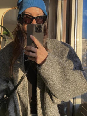 Women&#39;s Casual Loose Stand Collar Jackets 2023 Spring Warm Grey button Long Sleeve Bombers Fashion Plush Solid Female Outwear