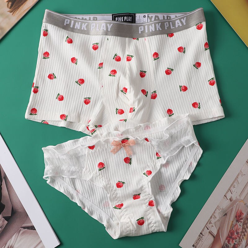 Cute Couple Underwear Set Men Boxer Shorts Loli Lace Panties Thread Cotton Panty Panties Cozy Lingerie Lovers Underwear Lingerie