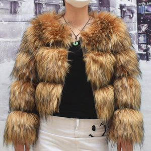 Faux Fur Coat Women&#39;s Jacket Winter Fashion Short Warm Thick Fox Raccoon Leather High Quality Brown Plus Size 2022 Fake Fur Coat