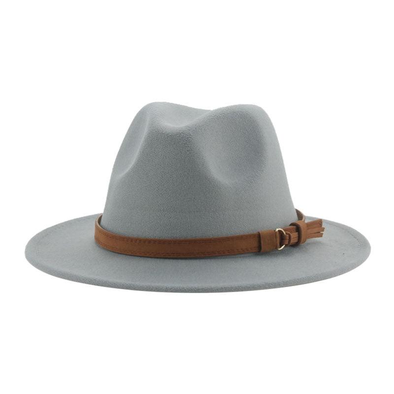 Fedora Hats for Women Men Wide Brim Solid Women Hats Band Belt Classic Formal Dress Khaki Black Winter Hats Sombreros De Mujer