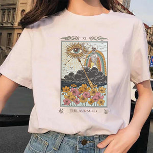 Women&#39;s Tarot Card Flower Funny Time Ladies Cartoon Fashion Short Sleeve Summer Printed T-shirt Women&#39;s T-shirt Top Pattern.