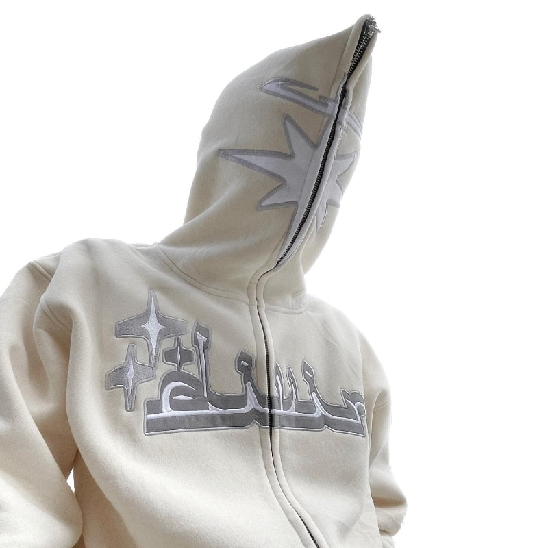 Y2K Embroidered Print Hoodies Men&#39;s Fashion Oversized Full Zip Up Hooded Sweatshirt Hip Hop Long Sleeve Jacket Coat Streetwear
