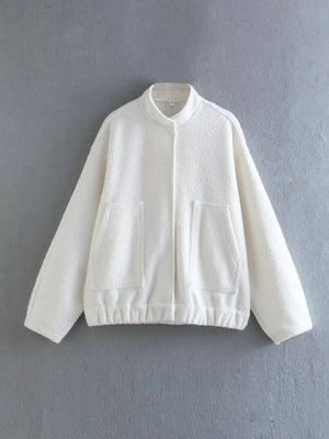 Bomber Jacket Women Zatr 2023 Women's Jackets Coat Bombers Women Green Woolen Jacket With Button Solid Chic Streetwear Top Coats