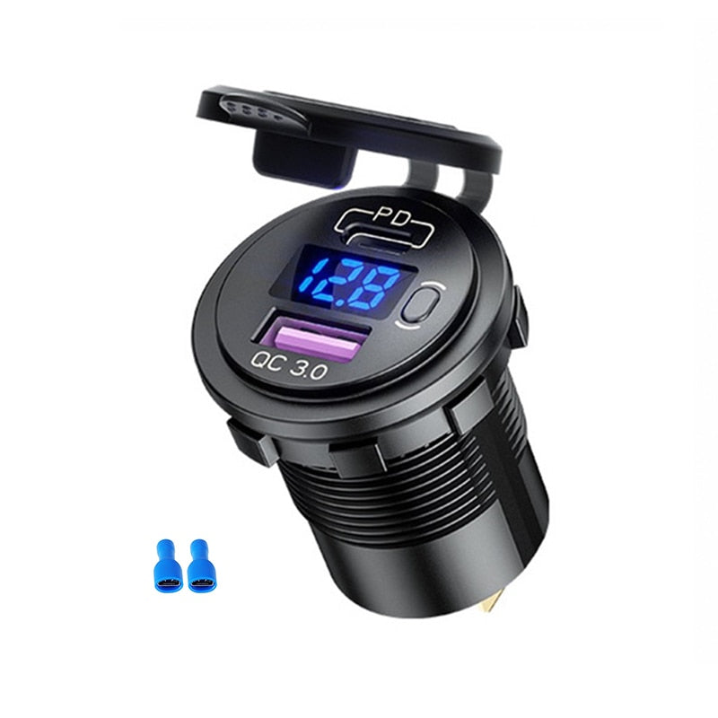 48W USB Charger Socket Waterproof Fast Charge Adapter PD Type C and QC3.0 Power Outlet With Switch For Car Marine Motorcycle