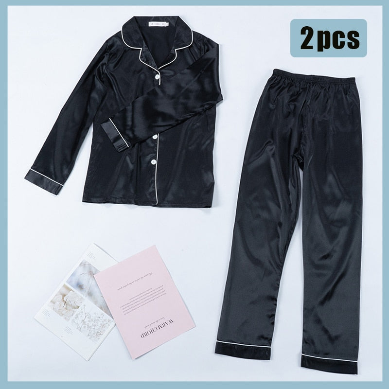 Pink Women&#39;s 7 Pieces Pajamas Sets Faux Silk Striped Pyjama Women Sleepwear Spring Summer Autumn Homewear Lounge Home Clothes