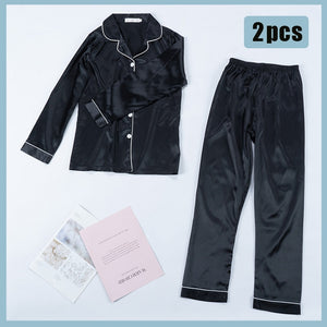 Pink Women&#39;s 7 Pieces Pajamas Sets Faux Silk Striped Pyjama Women Sleepwear Spring Summer Autumn Homewear Lounge Home Clothes