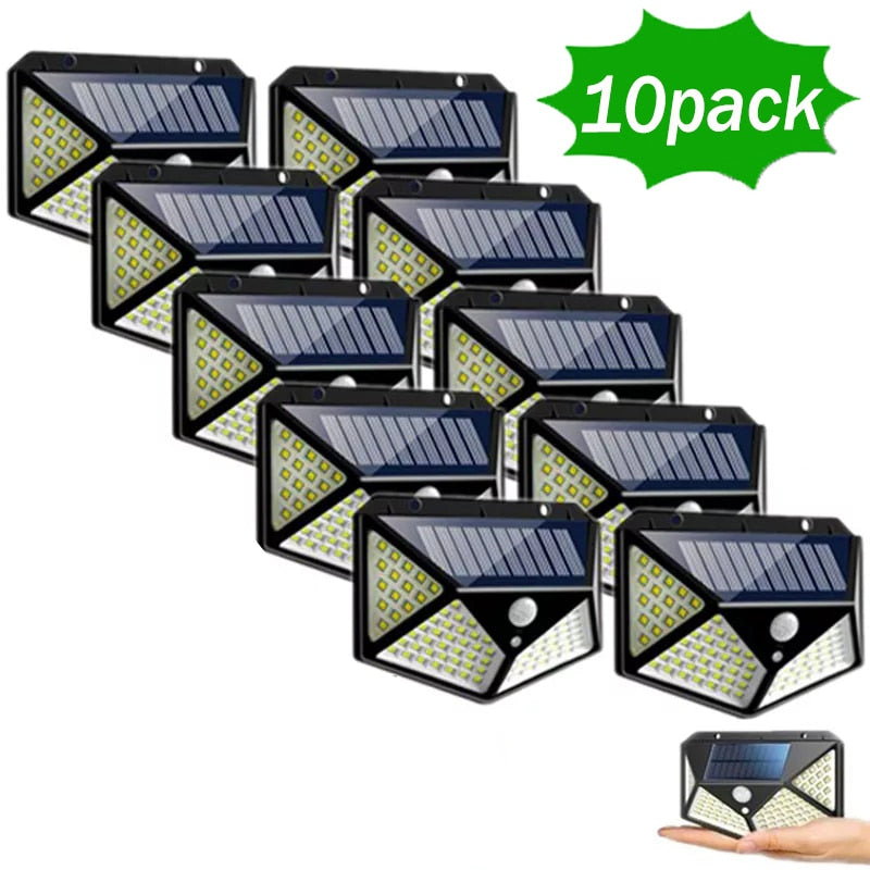1/2/4/8/10PCS 100 LED Solar Power Wall Light Motion Sensor Waterproof Outdoor Garden Lamp