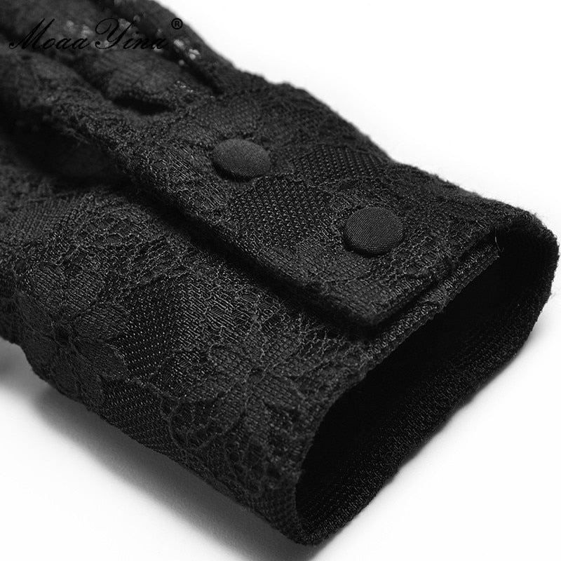 MoaaYina Fashion Designer dress Spring Women's Dress Long sleeve Lace Package Hip Elegant Party Black Fishtail Dresses