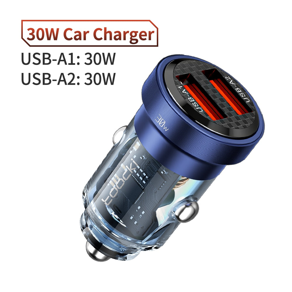 Toocki Type C Car Charger 45W Quick Charge4.0 QC3.0 SCP 5A PD Fast Charging USB C Car Phone Charger For iPhone Xiaomi Samsung