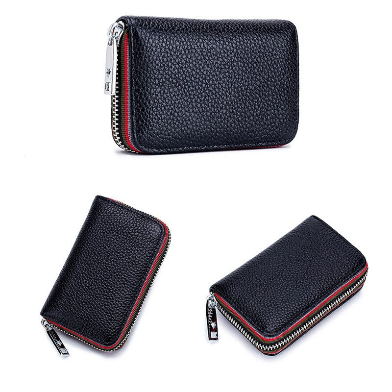 2023 New Fashion Women&#39;s Card Bag Genuine Leather Men Credit Card Holder Rfid Wallet Female Change Organizer Small Purse Zipper