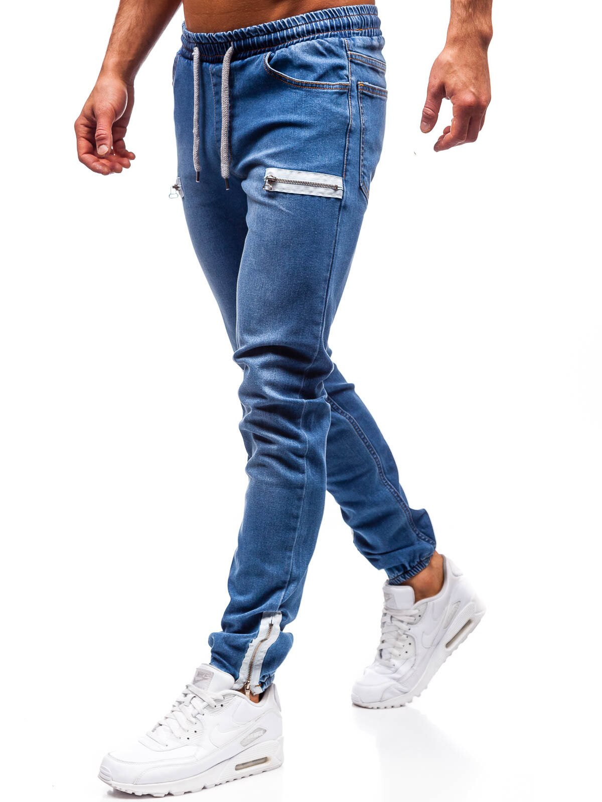 Mens Pants High Waist Zipper Stretch Jeans Casual Slim Trousers Male Oversize Pencil Pants Denim Skinny Jeans For Men
